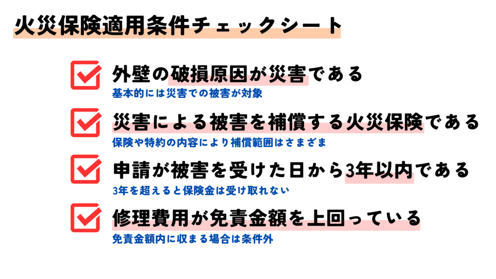 外壁塗装の火災保険提供条件チャックチート