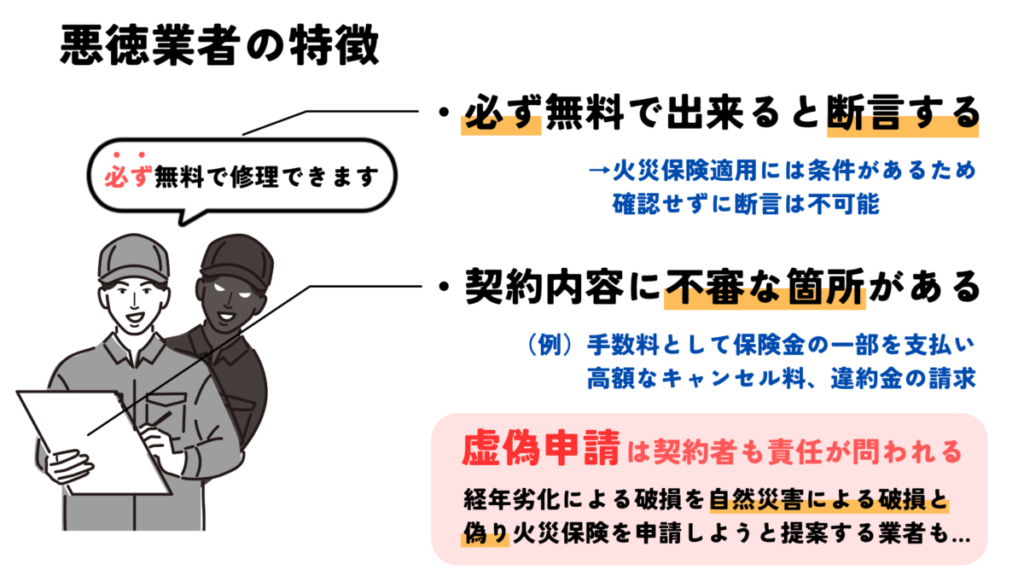 外壁塗装で火災保険の無料を語る悪徳業者の特徴